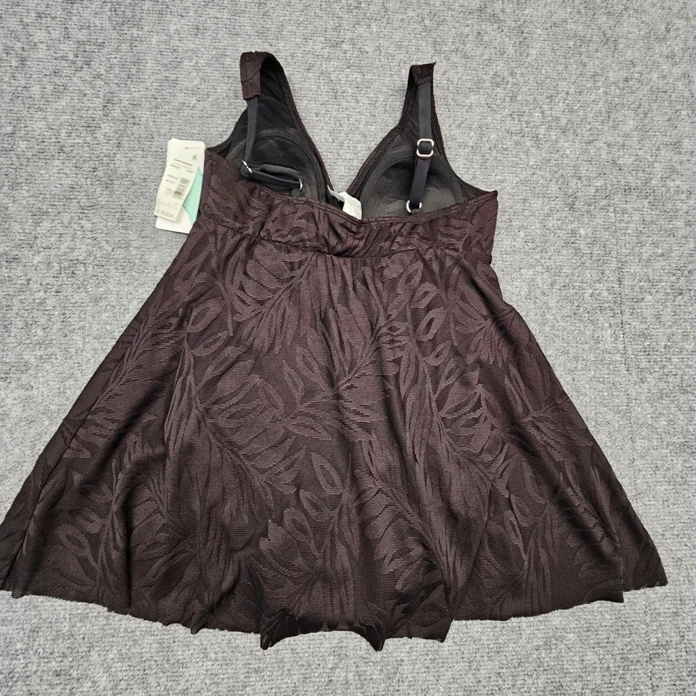 Swim Solutions Women Swimdress Flyaway Tummy Control Leaf Textured Black Size 8‎